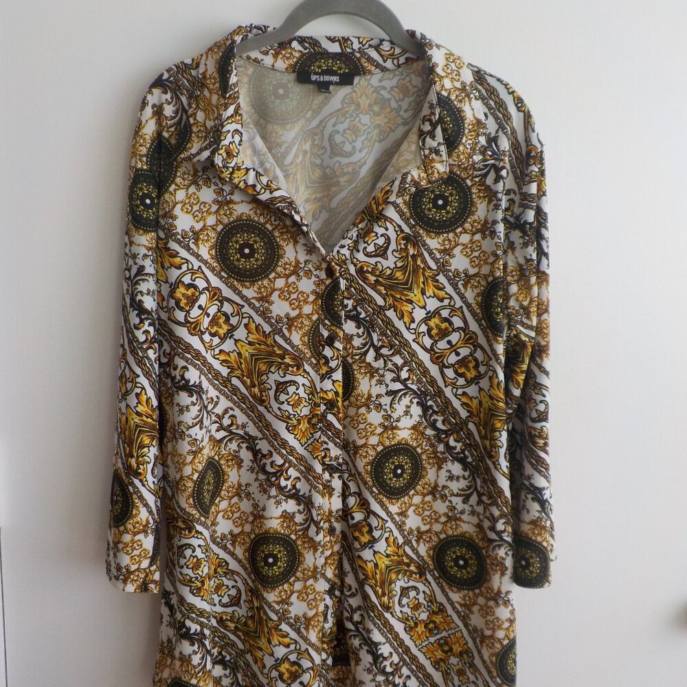Ups & Downs Shirt Blouse Tunic - XLarge - Button Down - Print - Y2K (362)